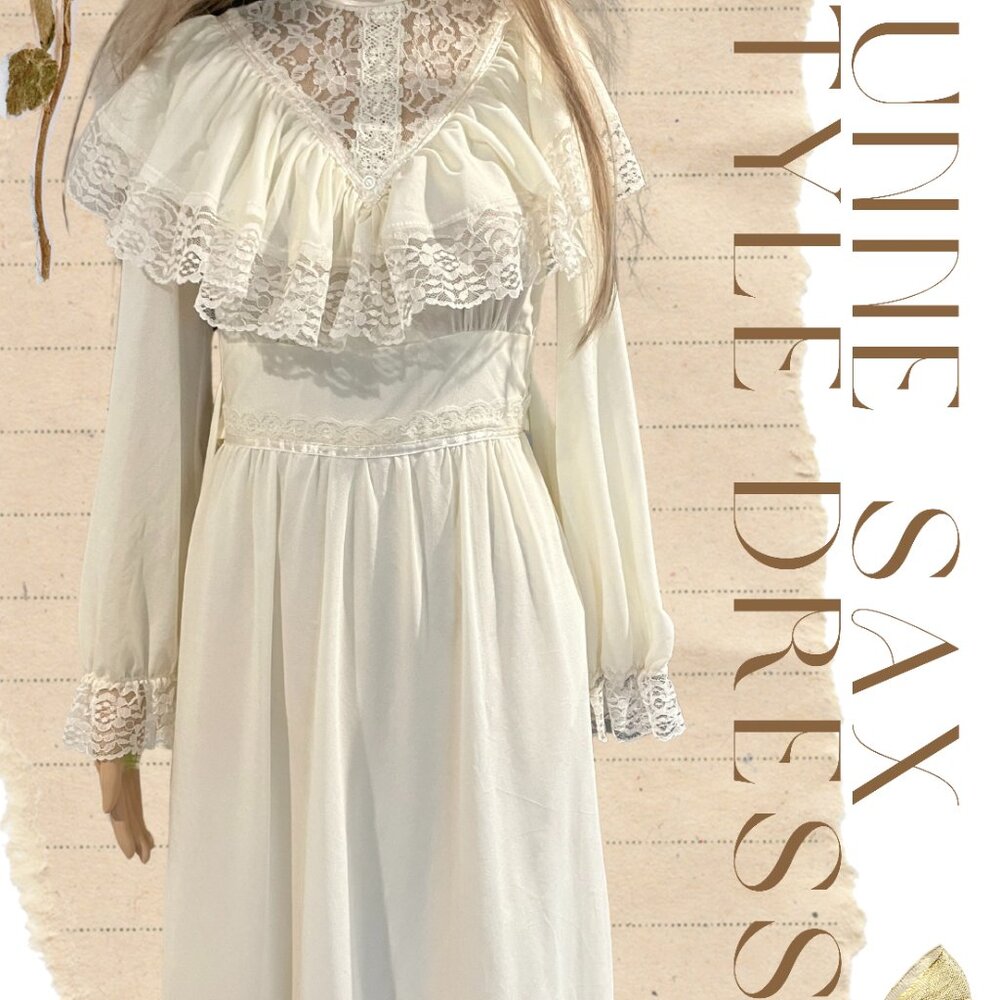 Vintage White Pouf Long Sleeve Traditional Wedding Gown Bridal Dress Size XS/S